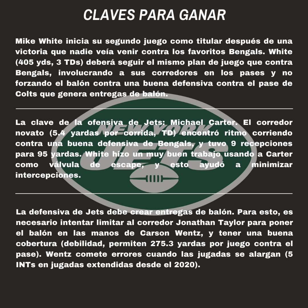 DelRutina's tweet photo. #NYJvsIND #TNFonPrime 
-270 de las 405 yardas de pase de Mike White fueron a sus corredores. https://t.co/elWC1Qf5eU