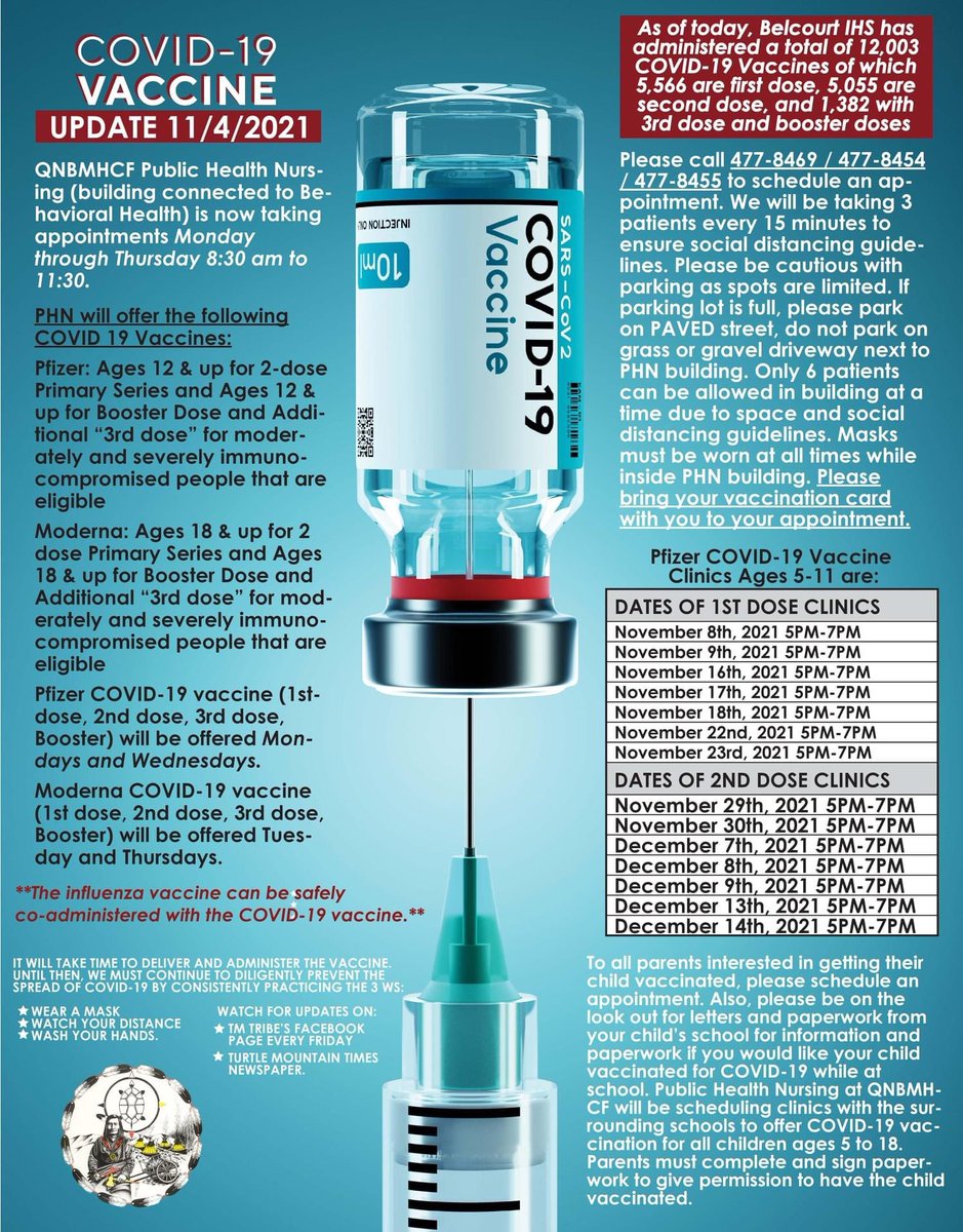 TMBCI vaccination update info. Ages 5-11 now available by appointment !!