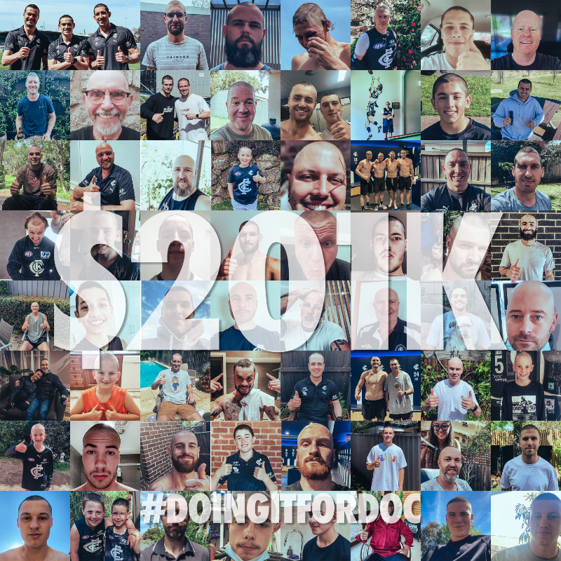 CarltonFC's tweet photo. Speechless. 

Over $201,000 has been raised for the Peter MacCallum Cancer Foundation from everyone #DoingItForDoc.

To all the Bluebaggers and non-Bluebaggers who came together to shave their heads, donate or share our cause - we can't thank you enough. 💙