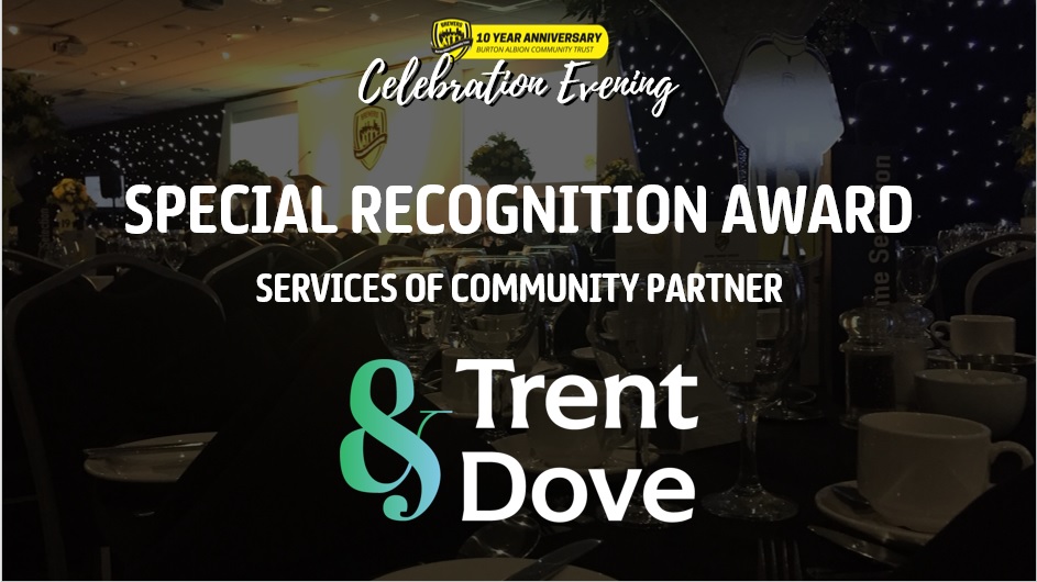 BurtonAlbionCT's tweet photo. 𝘽𝘼𝘾𝙏 𝘾𝙚𝙡𝙚𝙗𝙧𝙖𝙩𝙞𝙤𝙣 𝙚𝙫𝙚𝙣𝙞𝙣𝙜

👏 Our second Special Recognition award of the night sponsored by Reabrook Ltd for Services as a Community Partner goes to ...

Trent &amp; Dove

#BACT https://t.co/UDhUGqbXrj