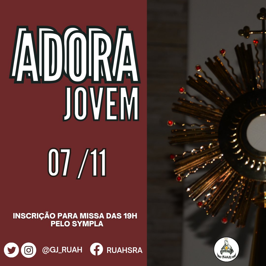 gj_ruah's tweet photo. Esse domingo Deus te dá uma nova oportunidade para estar na presença dEle.

No nosso penúltimo Adora Jovem do ano, te convidamos a se permitir vivenciar e se inundar nesse Amor que tanto nos amou.

Faça sua inscrição para a missa das 19h, esperamos por você! 🙏🤍✨ #AdoraJovem https://t.co/pab1flkPXo