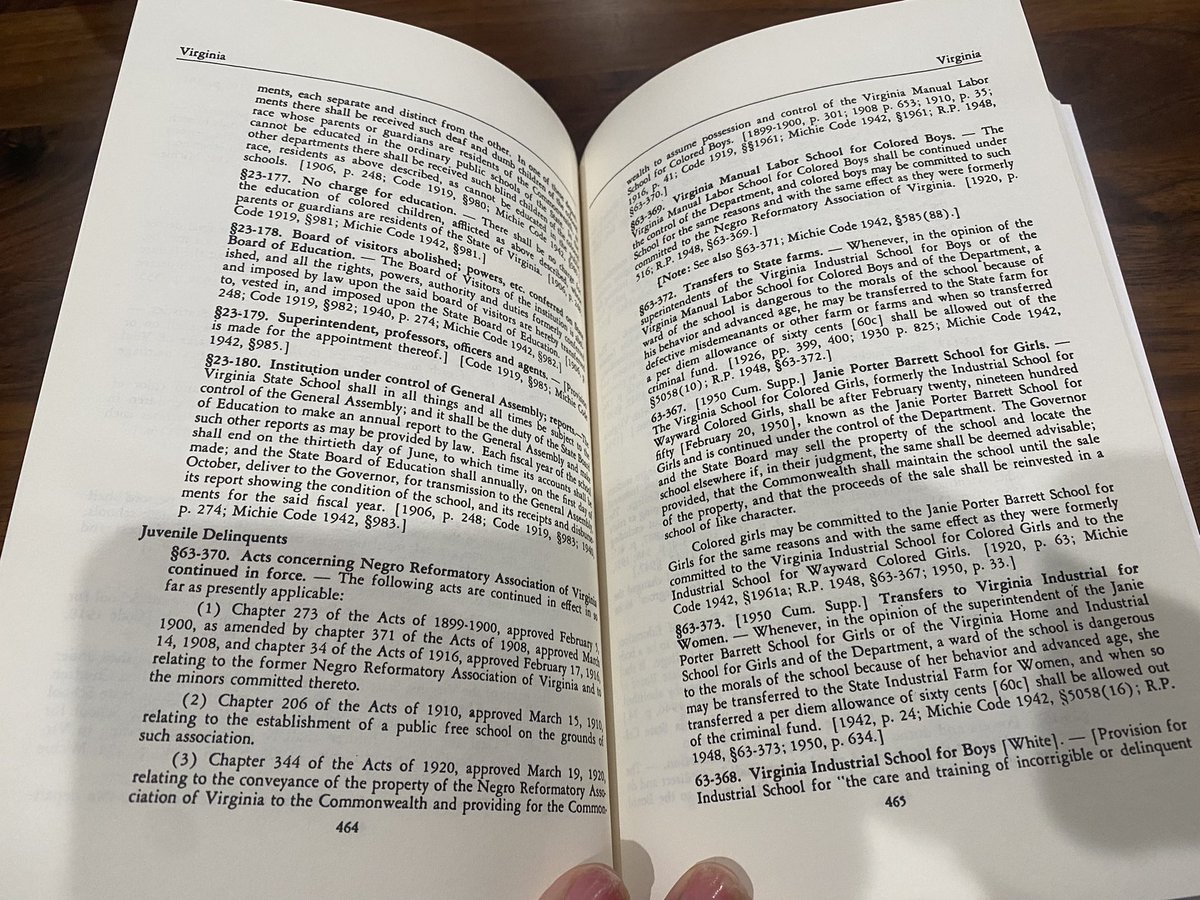 nhannahjones's tweet photo. The section on Virginia alone is 30 pages of laws defining race and what Black and white are allowed to do and not to do in every aspect of life, and this is not COMPREHENSIVE. The people who enforced and lived by these race laws are the grandparents of the kids in US schools. https://t.co/saM0nWOdxE