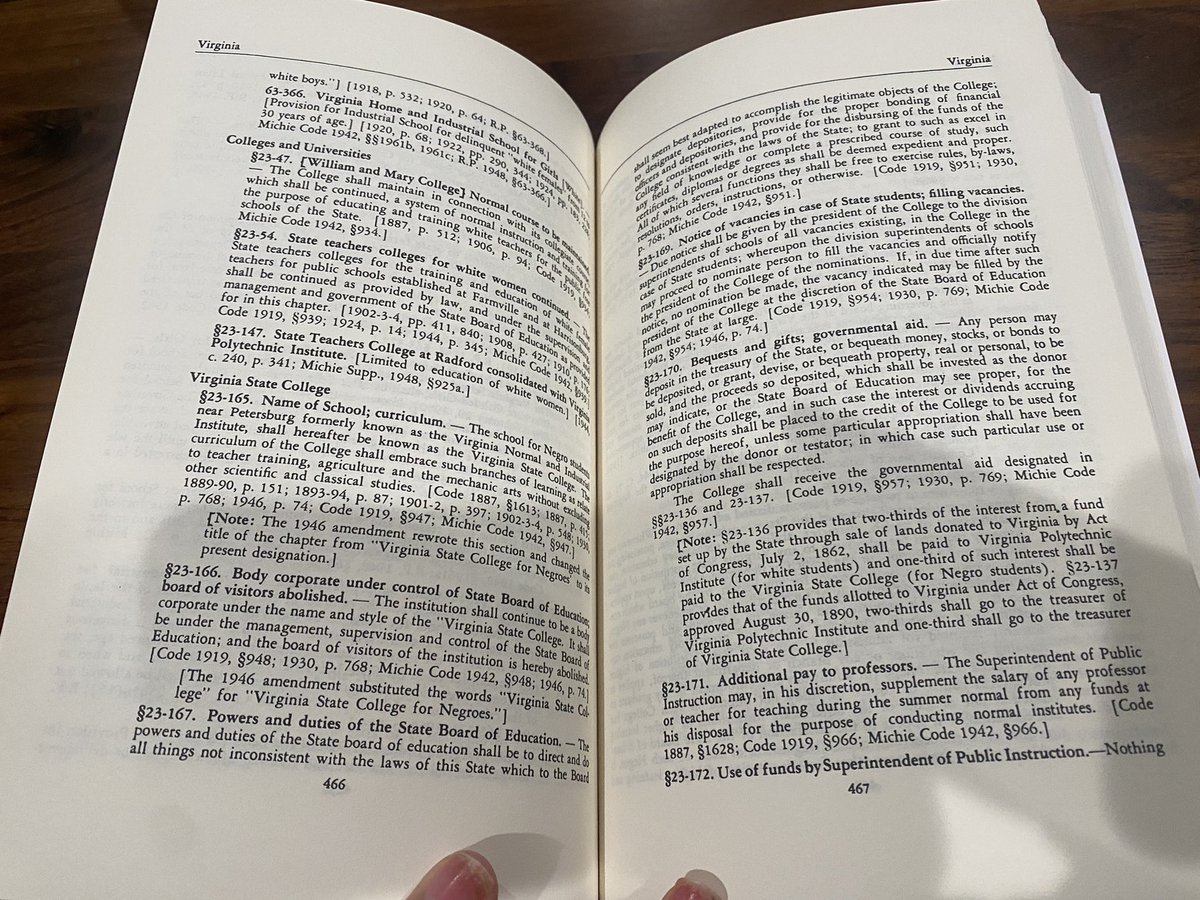 nhannahjones's tweet photo. The section on Virginia alone is 30 pages of laws defining race and what Black and white are allowed to do and not to do in every aspect of life, and this is not COMPREHENSIVE. The people who enforced and lived by these race laws are the grandparents of the kids in US schools. https://t.co/saM0nWOdxE