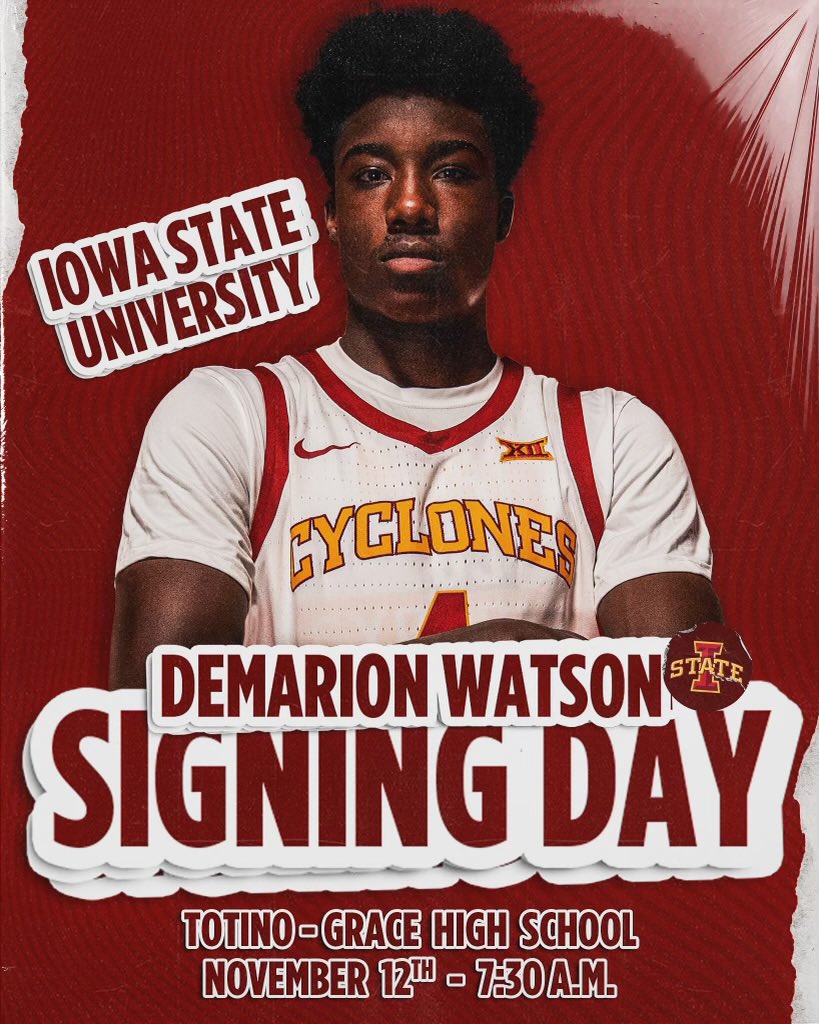 Please join us in celebrating 2022 🦅🏀 star Demarion Watson (<a href="/WatsonDemarion/">Demarion Watson</a>) signing his National Letter of Intent to play at Iowa State University on Friday, November 12 at 7:30AM in the Totino-Grace commons