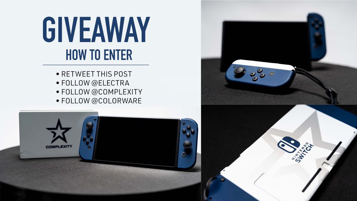 Electra's tweet photo. ‼️GIVEAWAY ALERT‼️
I am giving this custom Complexity x Colorware Nintendo Switch to ONE lucky winner on November 12th!

HOW TO ENTER:
1. Retweet this tweet
2. Follow @Electra
3. Follow @Complexity
4. Follow @ColorWare 

GOOD LUCK TO ALL WHO ENTER! https://t.co/RRsJATw2GK