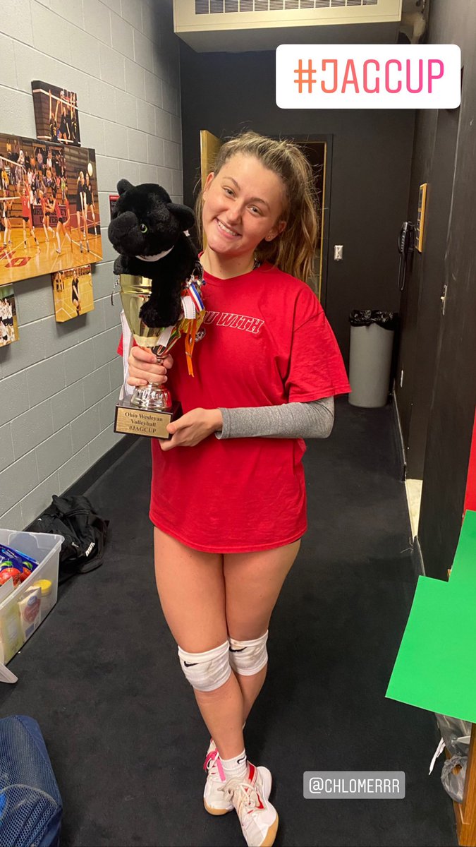 OWUVolleyball's tweet photo. Chloe Merritt earned #JAGCUP today for keeping the team accountable to our #focusedfun mentality! Leading all the way thru…Way to go ChloChlo!! #owuvb #nextstoptourneytime https://t.co/t6rxvi3u8b