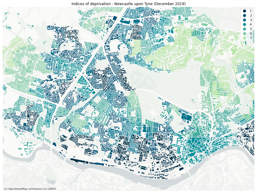 BarryChocolate's tweet photo. Final day of #GIS #DataScience training with @ONSgeography &amp; @OrdnanceSurvey. Used what I have learned to build my own #Python pipeline to create a dasymetric map of deprivation in Newcastle, using APIs, #ZoomStack, OLSA and indices of deprivation data.  #30DayMapChallenge https://t.co/puZ9APDjTJ
