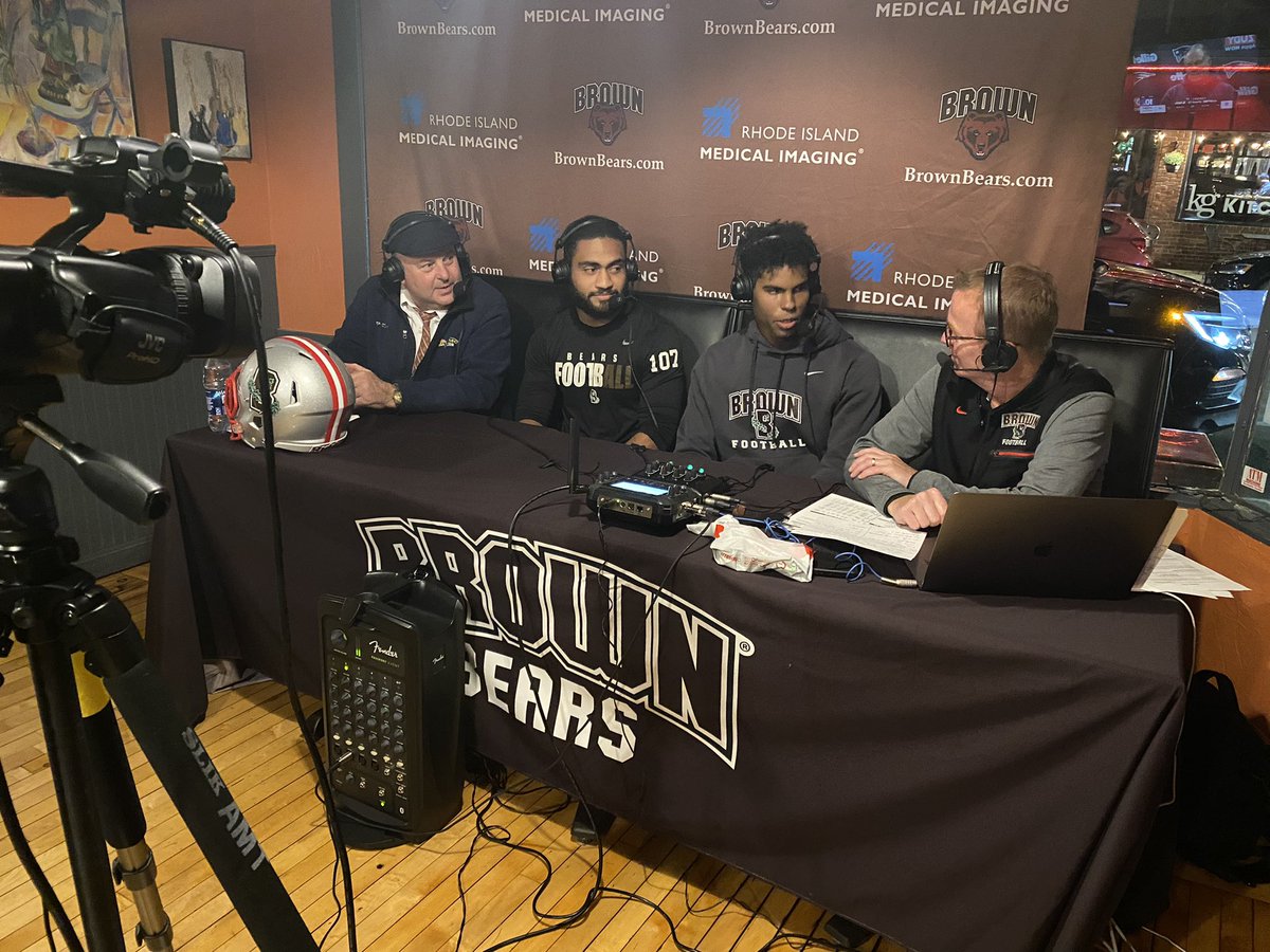 Christopher Maron and Junior Gafa joining James Perry on the coach’s show this week! Watch LIVE right now on @BrownAthletics Facebook 🏈