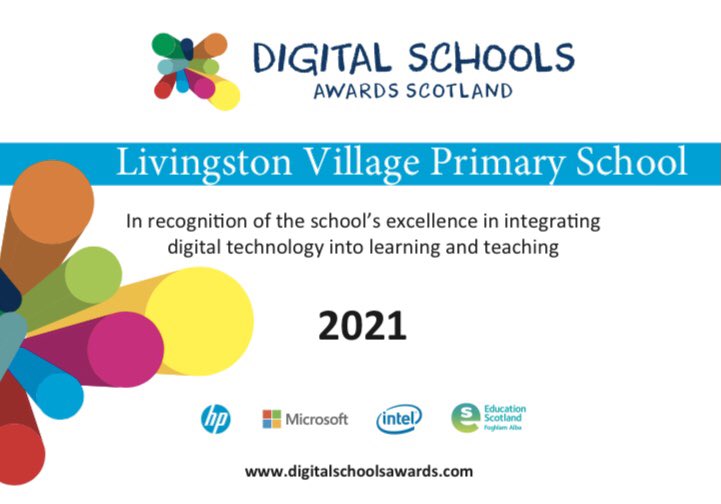 livivillagePS's tweet photo. We are delighted to announce that we have been awarded the Digital Schools Award Scotland! 

A huge thank you to all involved, @Schools_Digital, the fantastic staff at LVPS and our wonderful P7 Digital Champions! Well done 👏🏻🏅
 @wldigilearn @WL_STEM #digitalschoolsawardscotland https://t.co/1hdhh7sQAV