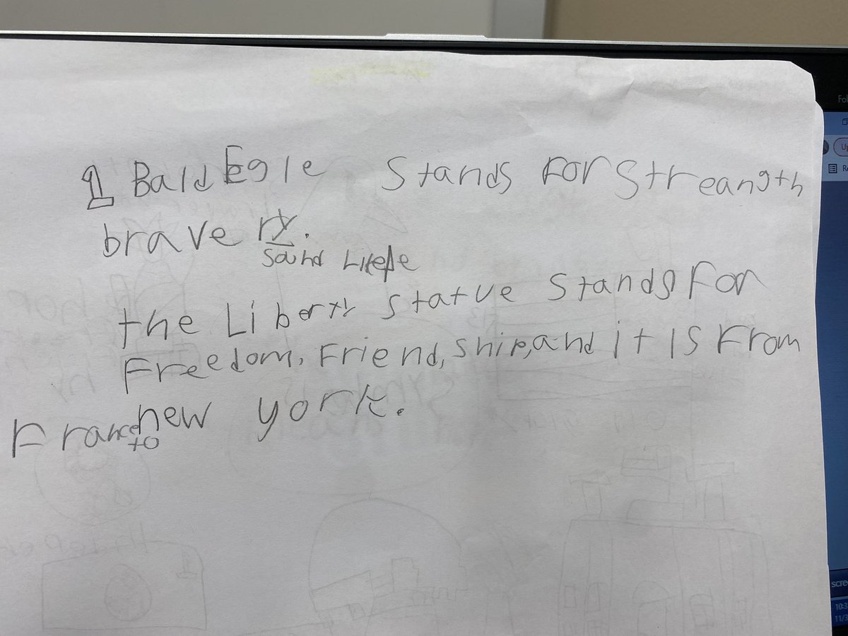 2nd graders using Sketchnotes to research American Symbols from a Capstone ebook. Then writing sentences from their notes. #rootedwoodstone #neisdlibs <a href="/NEISDLibrary/">NEISD Library Srvcs.</a>