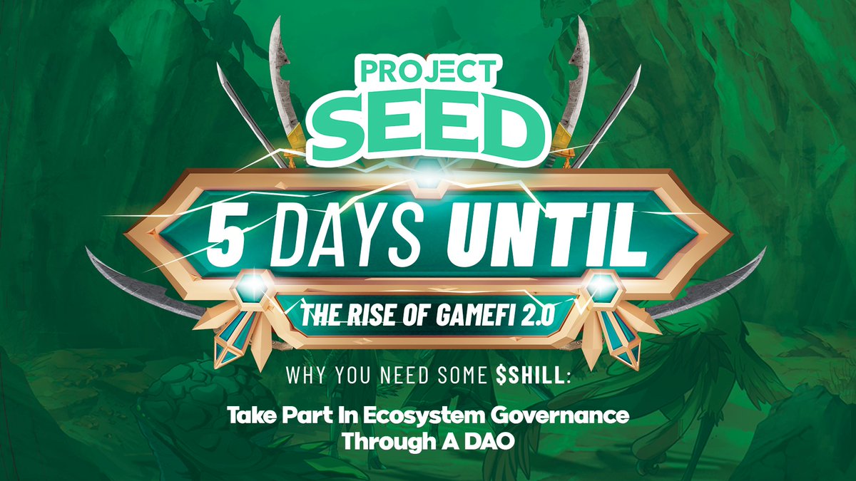 ProjectSeedGame's tweet image. Project SEED gives the community governing rights over the ecosystem through a DAO 🔥

Get prepared by telling your friends 📢  Our $SHILL token goes LIVE in 5️⃣ days 🚀

#ProjectSEED #BSC #Solana #Metaverse