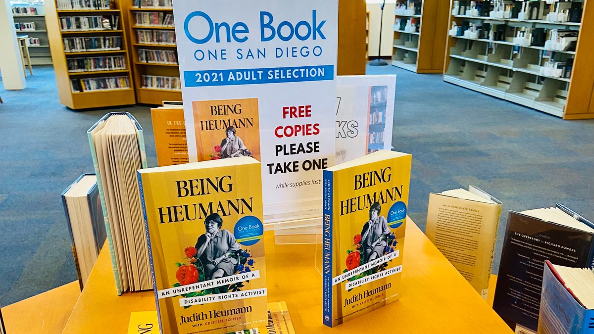 SDCL_SanMarcos's tweet image. This year’s #OneBookOneSanDiego adult selection, “Being Heumann,” focuses on disability rights and inclusion. We still have a few FREE copies of the book available so come by and snag one while supplies last! #sanmarcoslibrary #sanmarcosca #sdcl