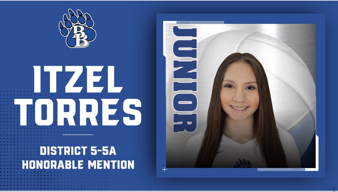 Congratulations Ashlynn, Chloe, and Itzel on your district honors! Honorable Mention! Had a great season and killed it! We will miss you Chloe!! 💙🐻🏐