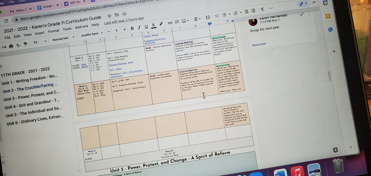karen_h73's tweet photo. What is this crazinessssssss!?! Me having next week outline for my lessons almost finished (well 11th grade only) this takes away so much stress lol #curriculumguide #yay #planning #elateacher #summitstrong #ittakesallofus https://t.co/KgHsJ2Ajqw