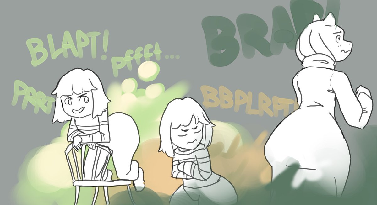 WeirdParty1's tweet photo. Commissioned by @MarioSa70413274 
Toriel Frisk and Chara have a farting contest!! https://t.co/NzdnbpurES
