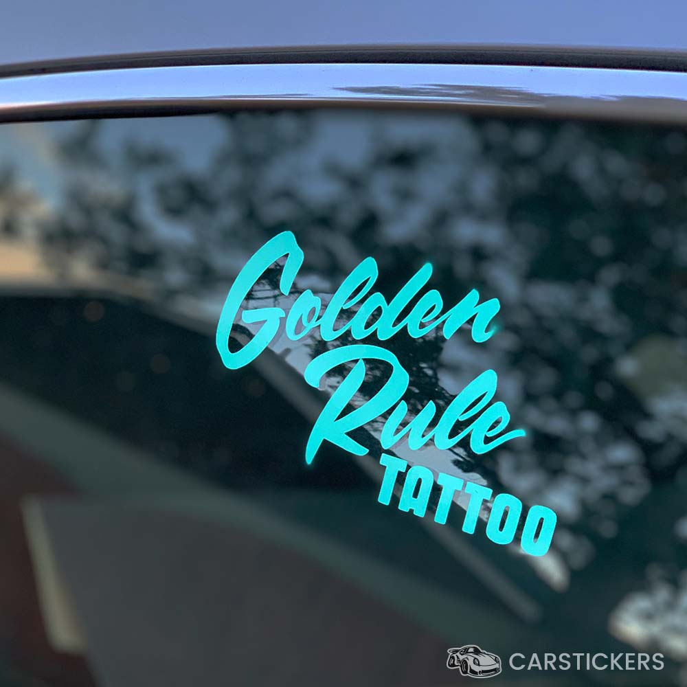 CarStickersInc's tweet image. We love these logo transfer stickers that Golden Rule Tattoo ordered recently!! Order your logo as a transfer stickers online today!! #goldenruletattoo #transferstickers #logodesign #logostickers #tattooshopstickers