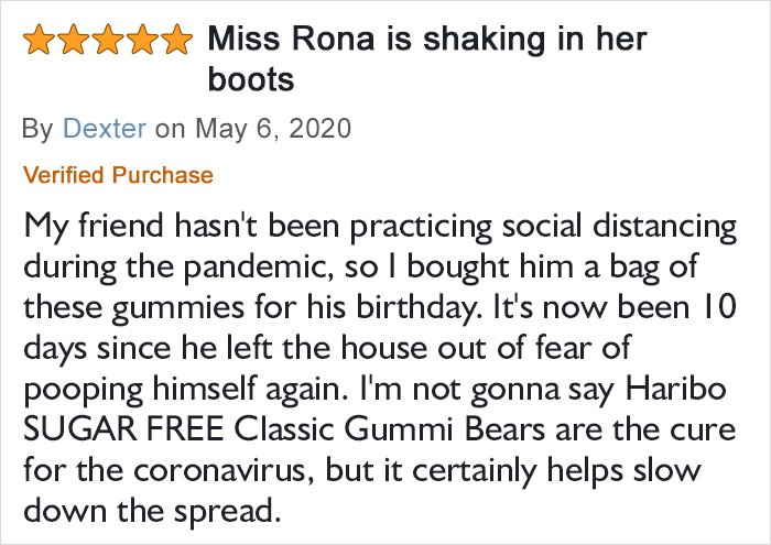 That's one way to fight the #COVID19 spread, lmfao
#AmazonReviews #Haribo #SugarFreeGummyBears