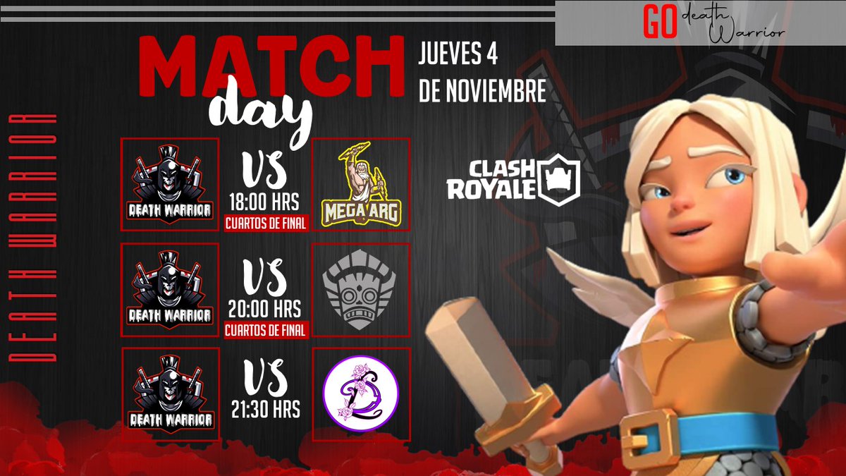 #CR | MATCH DAY 

Iremos con todo para pasar a semifinales y ronda 4 😎

🏆 | <a href="/DCC_Open/">Diamond Challenger Cup</a> 58 [4tos]
🆚 | <a href="/MegaArgGG/">Mega ARG™</a>
⏰ | 18:00 🇵🇪

🏆 | <a href="/DCC_Open/">Diamond Challenger Cup</a> 60 [4tos]
🆚 | <a href="/StrangersGG/">Strangers | 🇲🇽</a>
⏰ | 20:00 🇵🇪

🏆 | <a href="/DCC_Open/">Diamond Challenger Cup</a> Premio [R3]
🆚 | @LatinMGirls
⏰ | 21:30 🇵🇪

#GoDW
🎨 | <a href="/CaveQs/">QS I Cave</a>