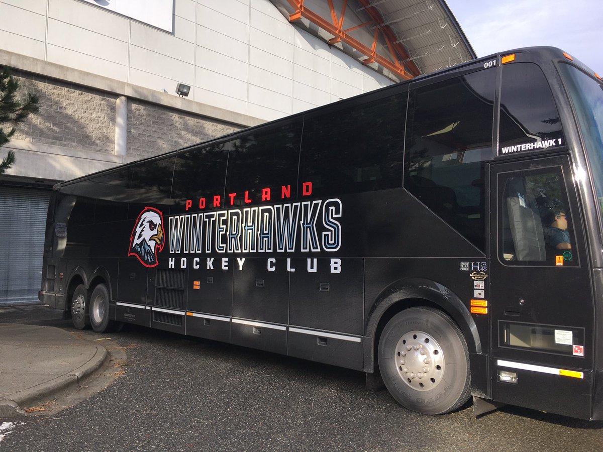 NancyBepple's tweet photo. As we move towards #reconciliation, changes do happen. Portland Winterhawks bus Dec 2019 vs Nov 2021. Good work @TheWHL #NotAMascot https://t.co/Qf28RqfZHA