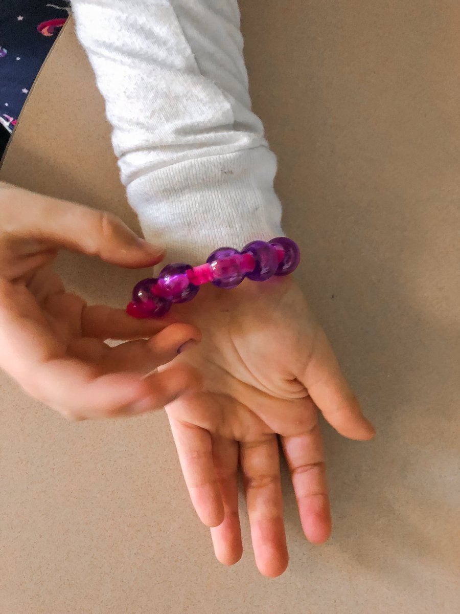 Ms_Maguire_'s tweet photo. This morning we made bracelets that we can use/remind us about our 5 finger breathing technique if we’re feeling anxious, sad, or need a little pick me up. We can rub one bead while breathing in &amp; out &amp; repeat that 5 times to help calm ourselves. #mentalhealth #grade1 https://t.co/3OC45Io6K7