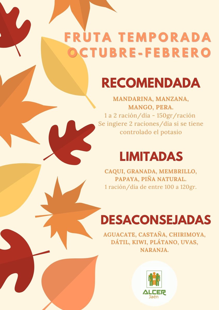FNALCER's tweet photo. Sabes qué frutas de temporada puedes tomar si padeces enfermedad renal crónica?
Desde el Área de Nutrición de nuestra entidad @AlcerJaen  nos las recuerdan https://t.co/mF3c3l59f8