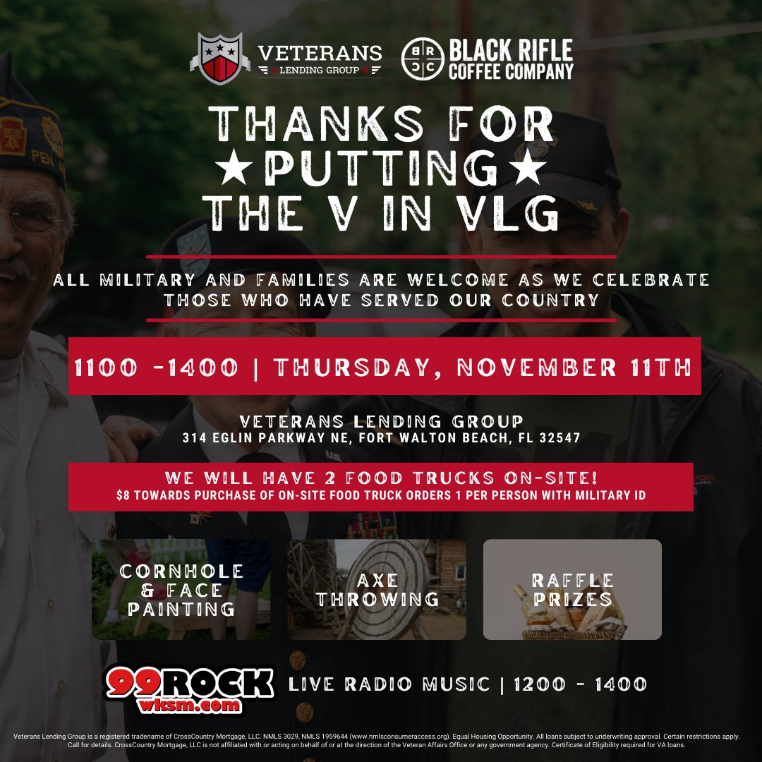 VLGVASpecialist's tweet photo. ๐All Military, Veterans & families are invited, November 11th, from 1100-1400CST with activities including, Cornhole, Axe throwing, Face painting, Raffle prizes, and live radio music courtesy of 99 Rock FM. โ๏ธLink in bio to RSVP!
#VeteransDayEvent #FreeMilitaryEvent EventFWB https://t.co/an96iRcp9r