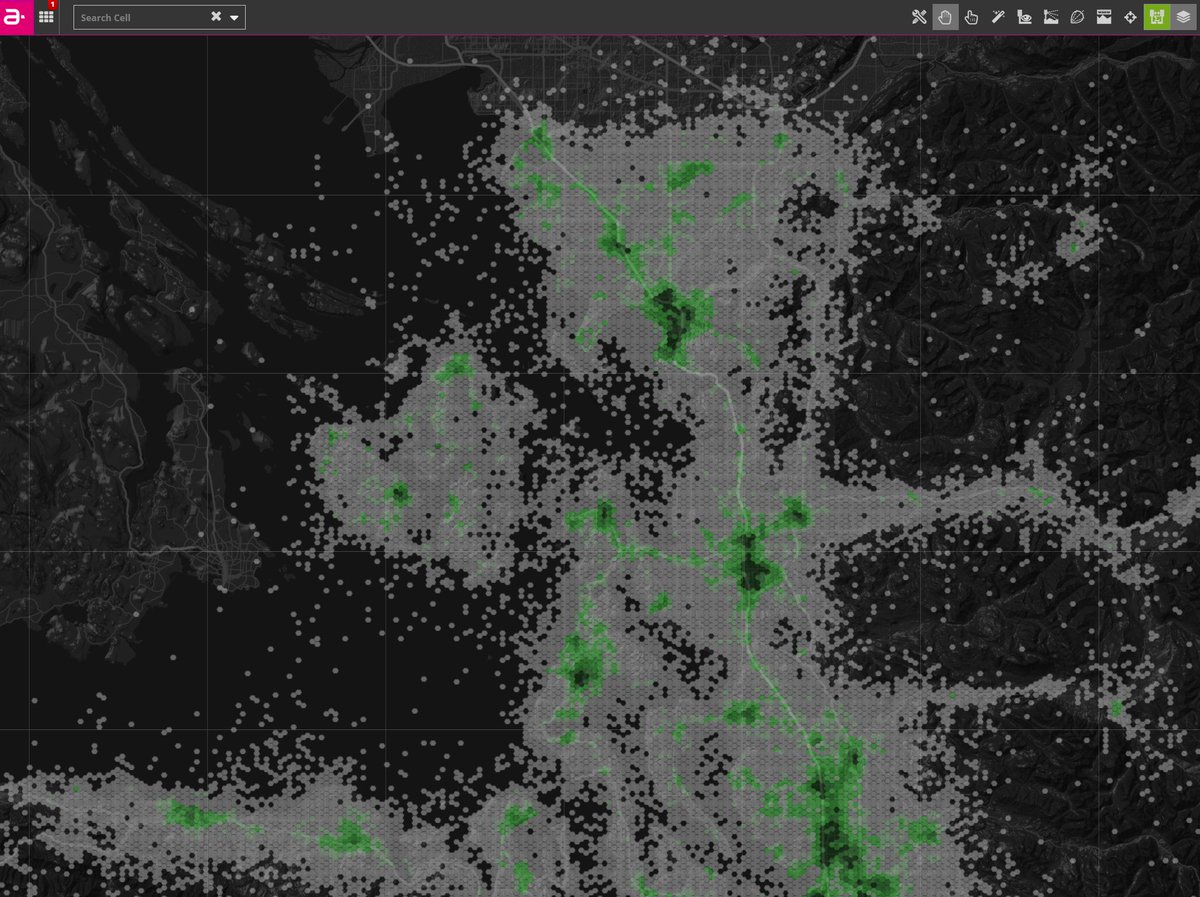 pnelson917's tweet photo. Day 4 of the #30DayMapChallenge: Hexagons…Working in wireless networks, everything is done with hexagons. Some basic density maps. #GSC #IMNOS https://t.co/dqsf0EDJsV