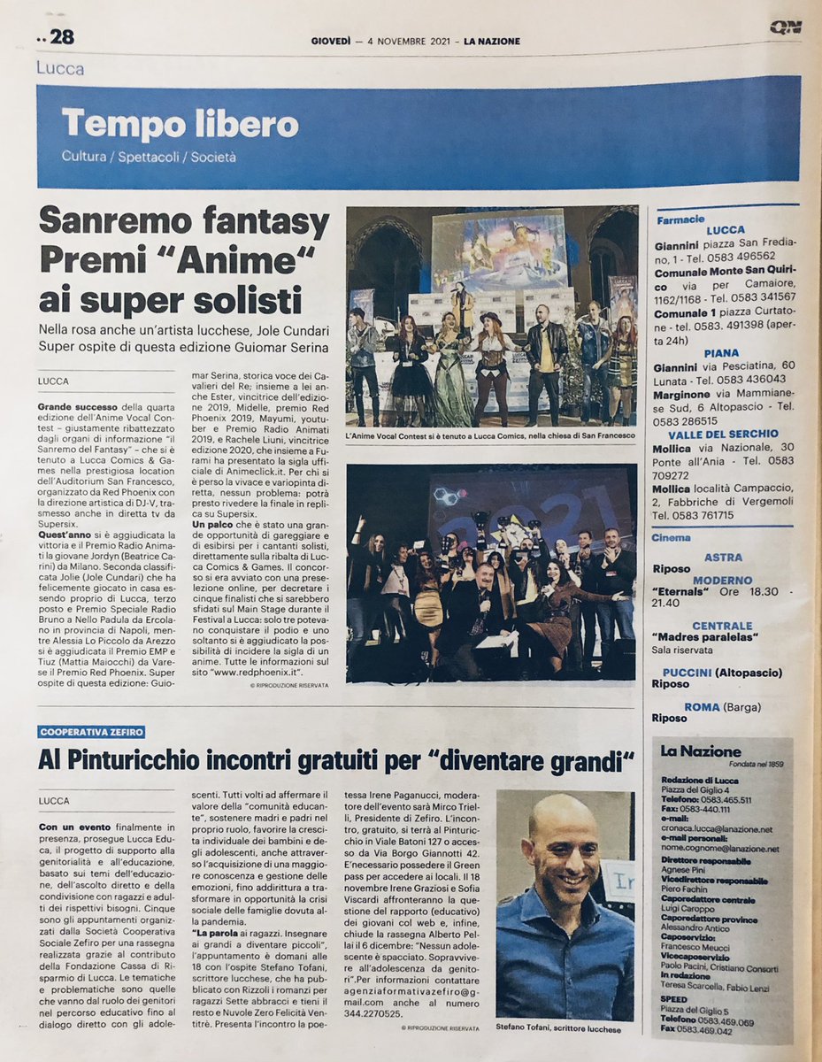 RedPhoenixAC's tweet photo. Grazie @qn_lanazione 🎶🌟
#LuccaCG21 #arivederlestelle #animevocalcontest #avc #redphoenix https://t.co/e5p6mAOyZs