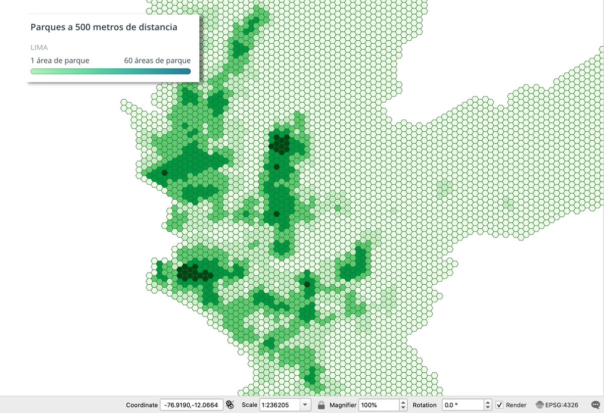 Connect__Data's tweet photo. Día 4: #Hexagons. Hicimos una adaptación en hexágonos de nuestra nota sobre la distribución de áreas verdes de Lima 🌳🌲🍃🇵🇪 .
https://t.co/gltRexGk2k
#30DayMapChallenge #Map #GIS #QGIS #datosabiertos #Properati #Peru https://t.co/ESzfyCzmkc