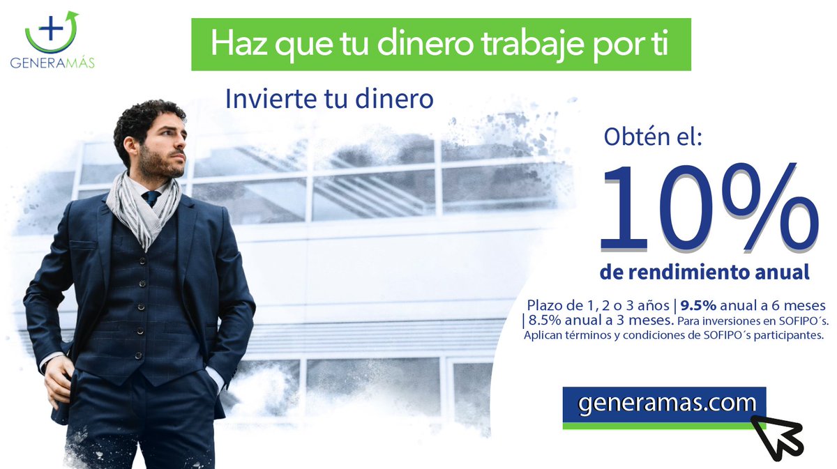 generamascom's tweet photo. Conoce nuestras tasas de rendimiento para tu inversión este mes de Noviembre, no esperes más https://t.co/H5e12x1CkY
Solicita tu apertura de cuenta sin costo aquí: https://t.co/5WDbp2xm1d
#GeneraMas #NoviembreVictorioso  #inversiones https://t.co/GgpOozq8Sc