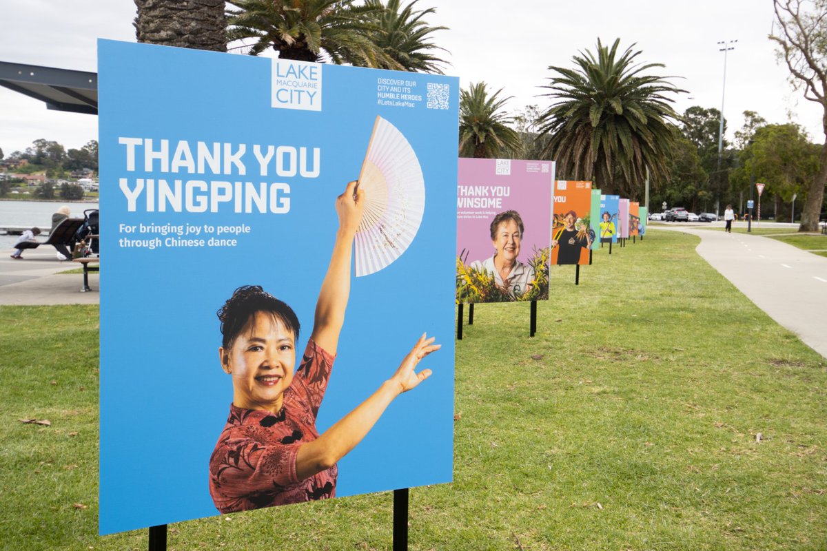 lakemac's tweet photo. It's the final weekend to check out the Humble Heroes display at Warners Bay Esplanade. The uplifting campaign celebrates locals who are making a positive difference in our community and shares their stories. https://t.co/1mKLNx2i7m #humbleheroes #letslakemac @GoodThanksMedia https://t.co/MUXMnfXP5c