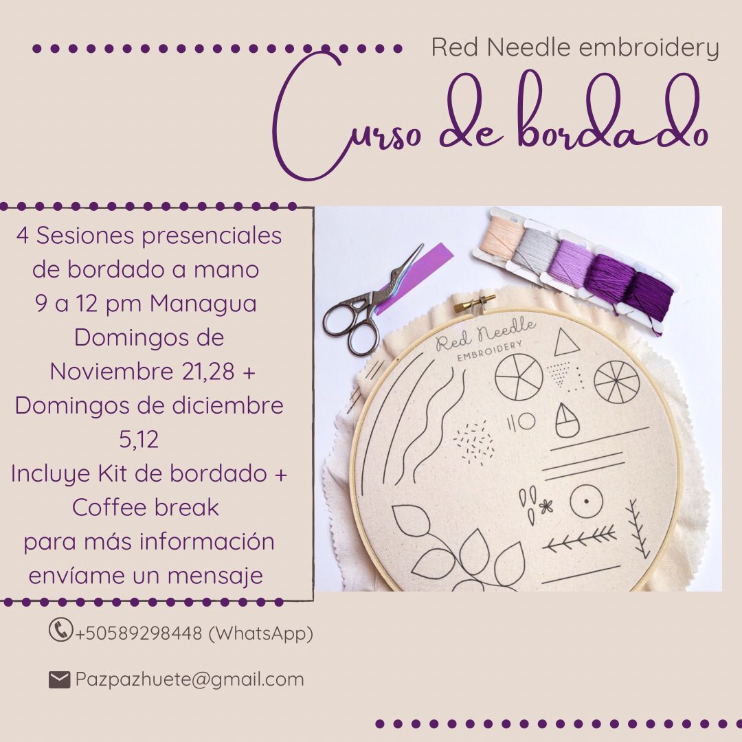 RedNeedleE's tweet photo. Holi, estoy volviendo a organizar este curso que me lleva un montón de trabajo hacer, pero vale la pena impartilo y participar. 

Si quieres Info envíame un correo o mensaje, yo con gusto te la paso. El kit de bordado es inmenso. 🤍

Rt pls. ✨ https://t.co/f5kmSPqxNg