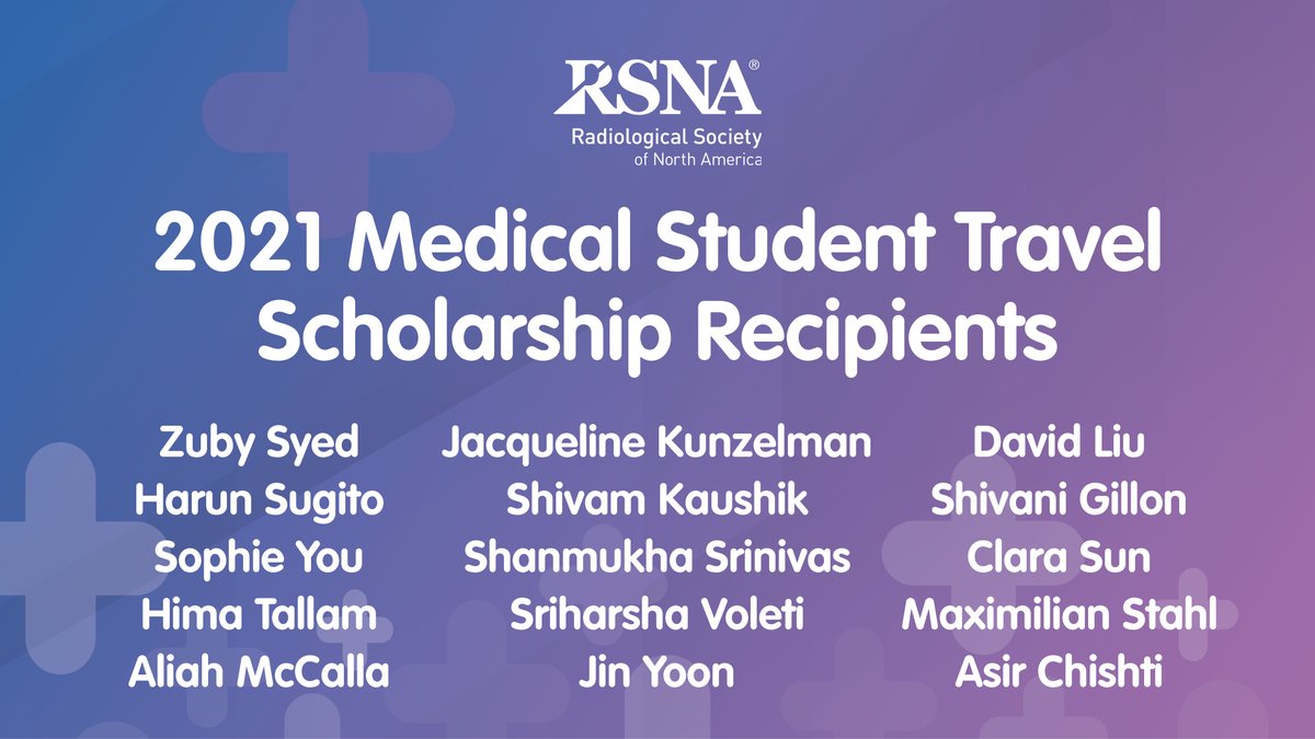 RSNA's tweet photo. Congratulations to the 15 recipients of the new RSNA Medical Student Travel Scholarship. These medical students received a stipend to attend #RSNA21 and learn about a career in radiology. #RadEd https://t.co/kvk9skBHXK