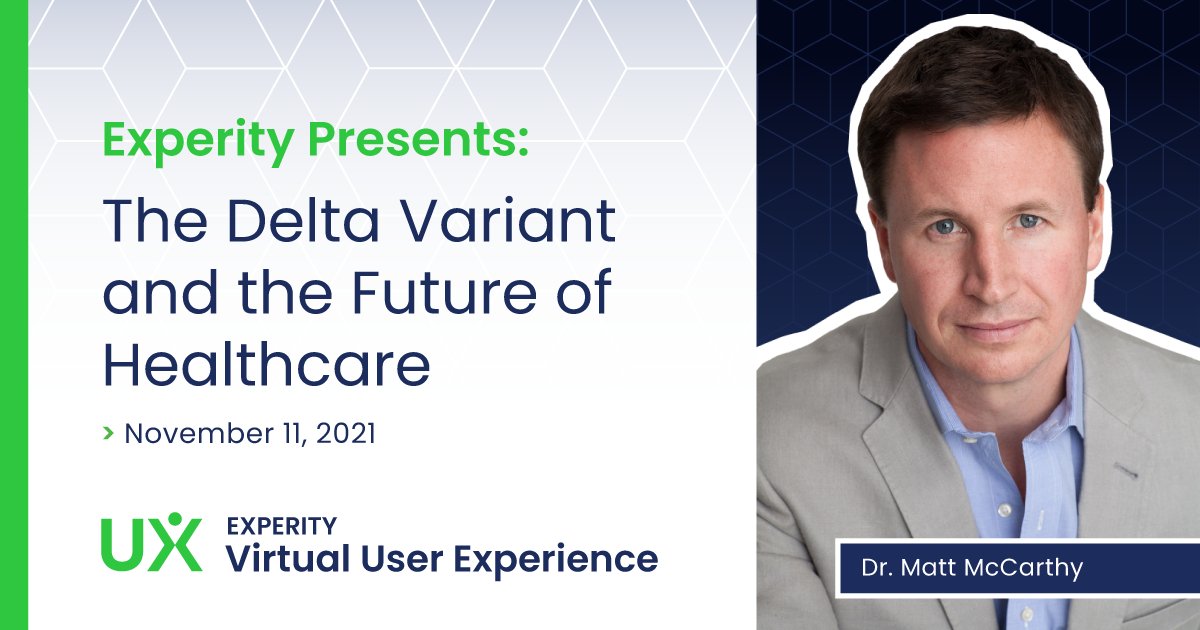 Wondering about the future of on-demand care? Don't miss Dr. Matt McCarthy discussing this and the delta variant Nov 11. Register now to hear what thought leader has to say >> bit.ly/3Ayxn25 #ExperityVUX