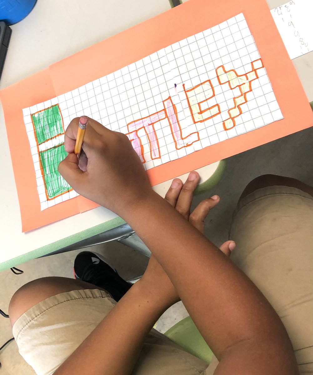 ThisFloridaMom's tweet photo. Using our names to discover area and perimeter. #iteachmath #MinecraftEdu https://t.co/73RJp2ygyY