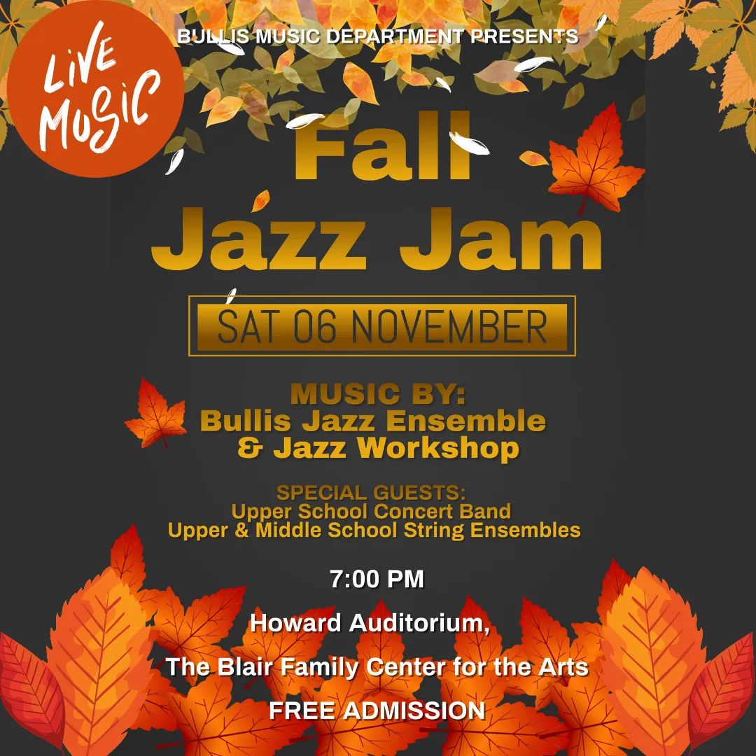 🎷Ready for some live jazz? Join us this Sat., Nov. 6 at 7:00 pm in the Howard Auditorium for performances by our US Jazz Ensemble &amp; Jazz Workshop groups with special guests US Concert Band + MS &amp; US String Ensembles. Bring the whole family! FREE admission.
#jazzconcert