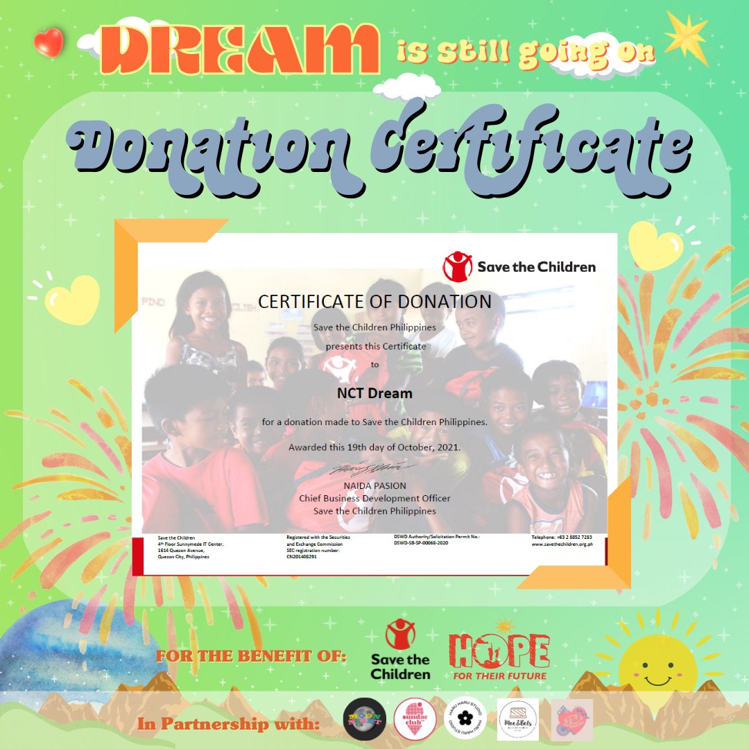 DISGOfundraiser's tweet photo. Hello, Dreamers!🌈 We are happy to share with you the transparency report and donation certificate from our beneficiary, which is named under @NCTsmtown_DREAM! Once more, thank you so much for joining us in making a difference. We hope to see you all again soon!✨#DISGOFundraiser https://t.co/XmyRrthCPk