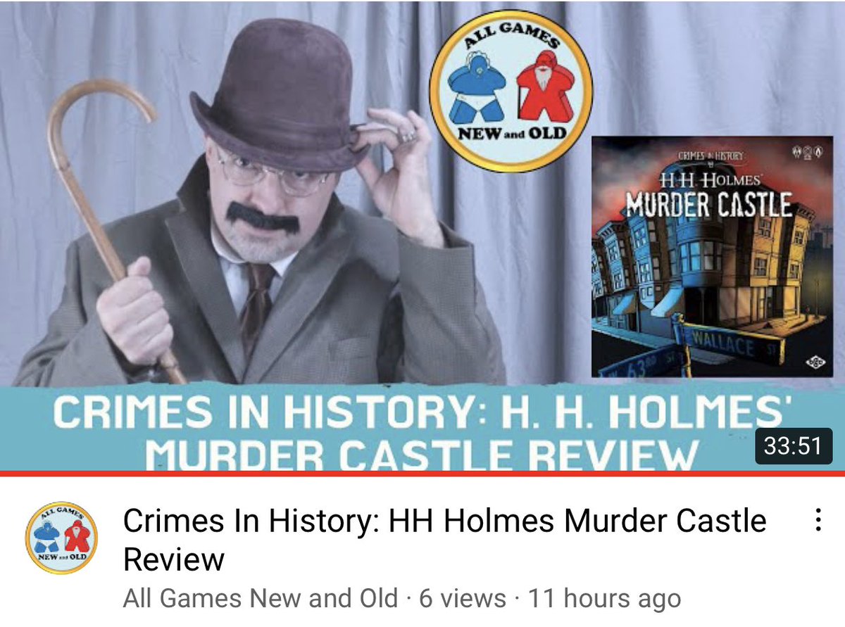 All Games New and Old (he/him) (@allgamesnewnold) on Twitter photo My newest review is out for the true crime inspired Crimes in History: HH Holmes’ Murder Castle from <a href="/concepts_gaming/">Blueprint Gaming Concepts</a>. Complete with an end credits (or bloopers) scene. Check it out! youtu.be/R_4vNMaDMeY My newest review is out for the true crime inspired Crimes in History: HH Holmes’ Murder Castle from <a href="/concepts_gaming/">Blueprint Gaming Concepts</a>. Complete with an end credits (or bloopers) scene. Check it out! youtu.be/R_4vNMaDMeY