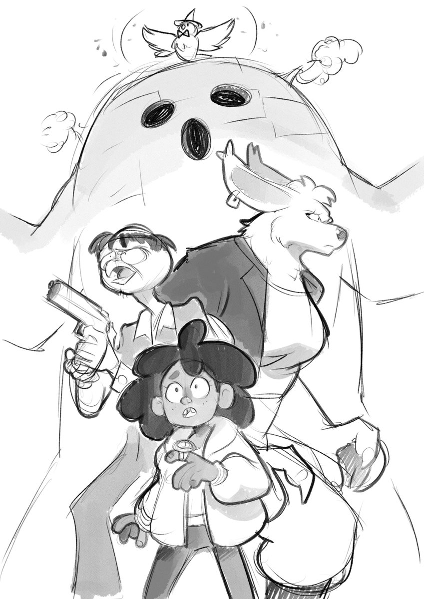 Doodling a ragtag band of OC's that I can't stop thinking about. 