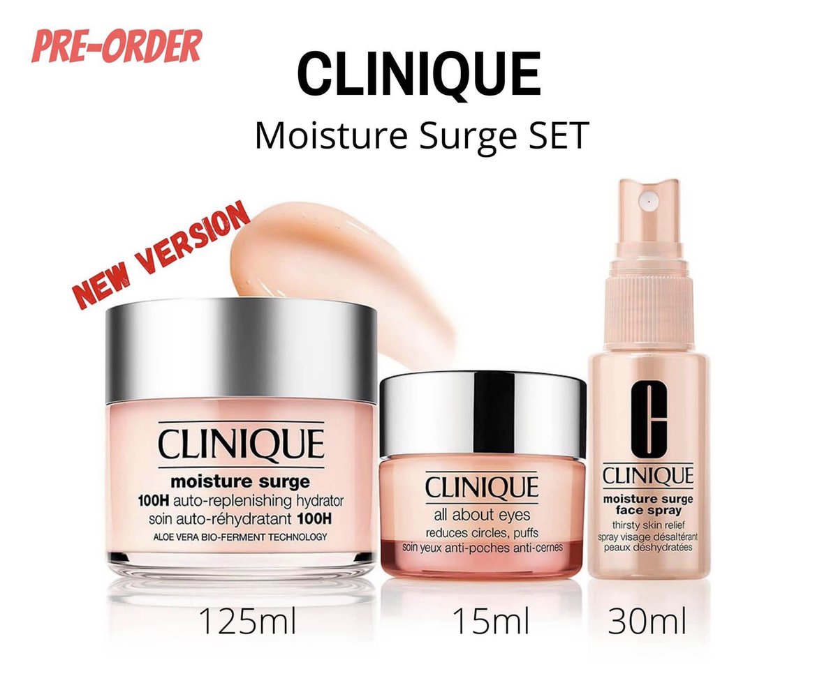 SeoulSpringShop's tweet photo. 💞Preorder💞Clinique Moisture Surge SET

💸1,590฿

✨Moisture Surge 125ml.
✨All about eye ไซส์จริง 15ml.
✨Face Spray 30ml.

💛ของมาค่อยจ่าย แต่ห้ามเทน้าา💛
❌07/2021❌
#Springpreorder #พรีออเดอร์เกาหลี #พรีเกาหลี #เครื่องสําอางเกาหลี #สกินแคร์เกาหลี #สกินแคร์ #ชี้เป้าโปรถูก https://t.co/Q8vycJyvHz