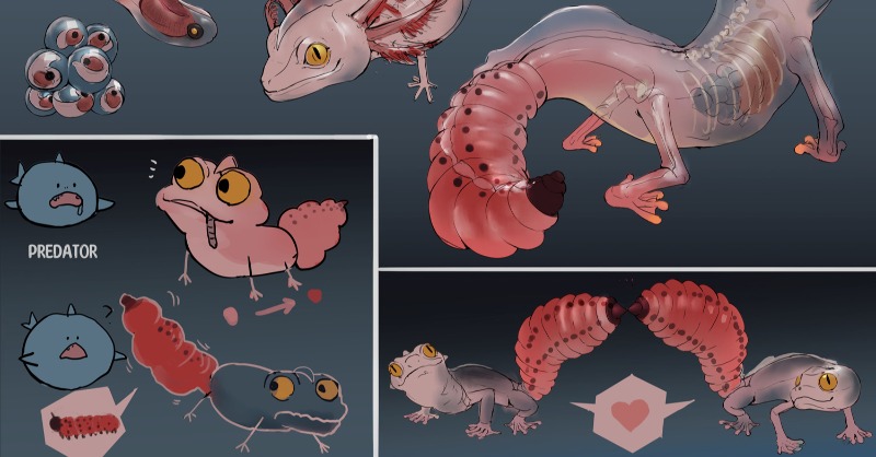FZDSchool's tweet photo. This is called the "life cycle creature design" assignment. Instead of designing just monsters, this project encourages students to think about how life forms live and adopt to their natural environments. Here are some great examples from our current 2 students.