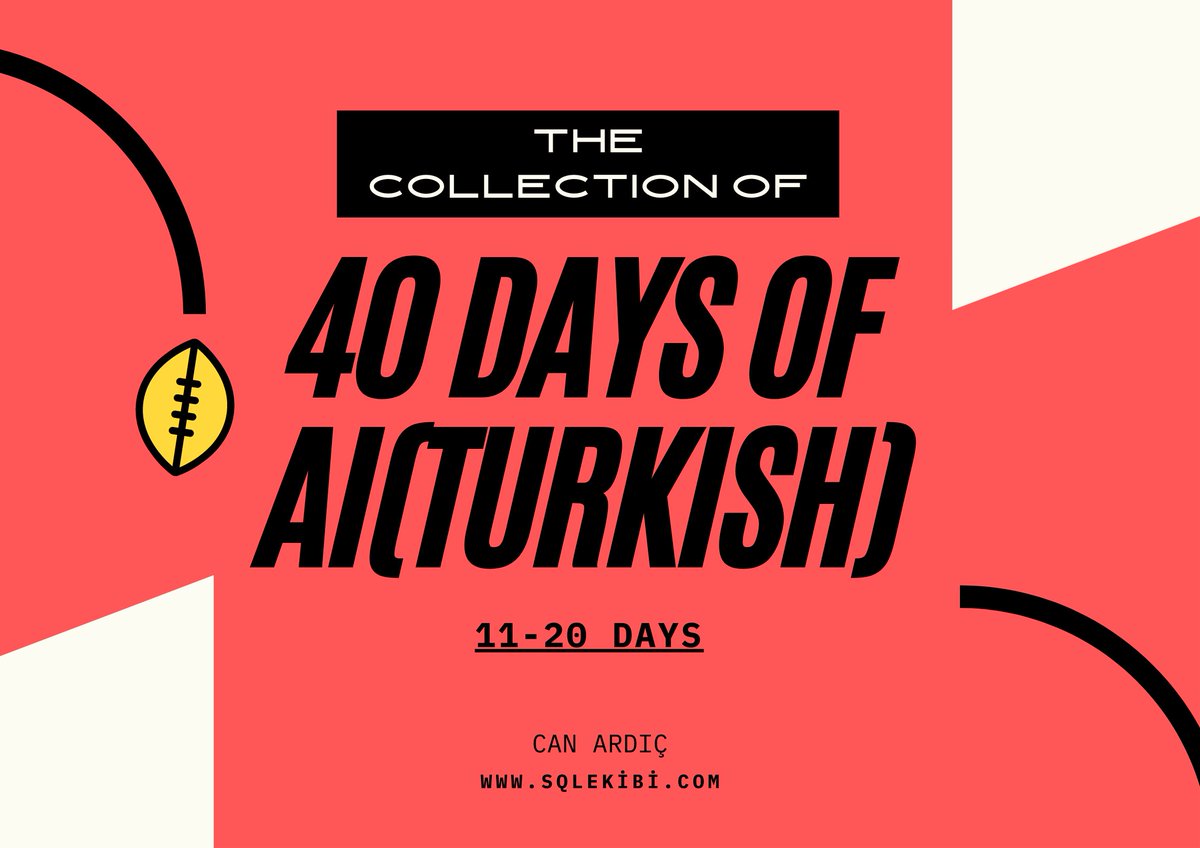 Sevgili Can Ardıç, 40 Günde Yapay Zeka-2 isimli yazısını yayınladı.  
Selamlar herkese,

Bildiğiniz üzere Steve Nouri'nin 40 günde yapay zeka adlı çalışmasını gün gün
#sqlekibi   #machinelearning #makineöğrenmesi

sqlekibi.com/sql-server/40-…
