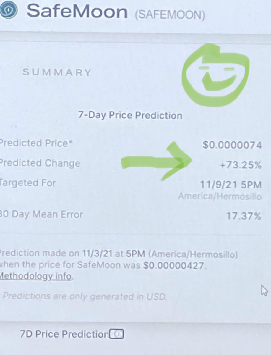 Machine Learning Artificial Intelligence Algorithms are predicting a 73% gain on the #SAFEMOON price in the next 7 days. #Crypto #btc #SAFEMOONARMY #Trending #dogearmy #ShibaArmy <a href="/elonmusk/">Elon Musk</a> <a href="/anndylian/">Anndy Lian</a> <a href="/WatcherGuru/">Watcher.Guru</a> <a href="/Akon/">AKON</a> <a href="/darcydonavan/">DarcyDonavan.x</a> <a href="/CptHunchies/">marc</a> <a href="/jakepaul/">Jake Paul</a> <a href="/afrojack/">AFROJACK</a> <a href="/BrettRatner/">Brett Ratner</a>