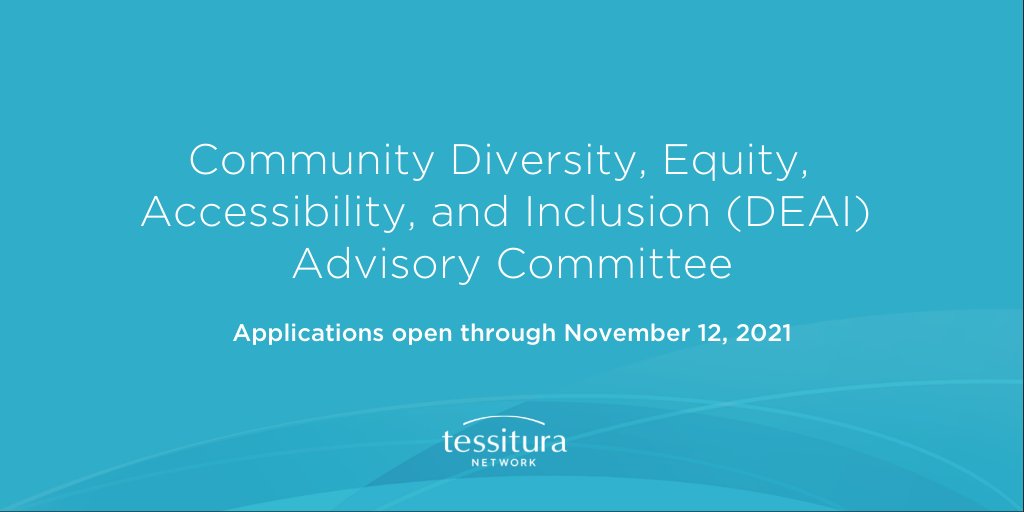 Are you in our Tessitura community? We are welcoming five new members to our Community #DEAI Advisory Committee to support our aim of advancing DEAI in the #artsandculture sector.

Applications are open through November 12, 2021.

🔗 Find out more: bit.ly/2ZSdiI3