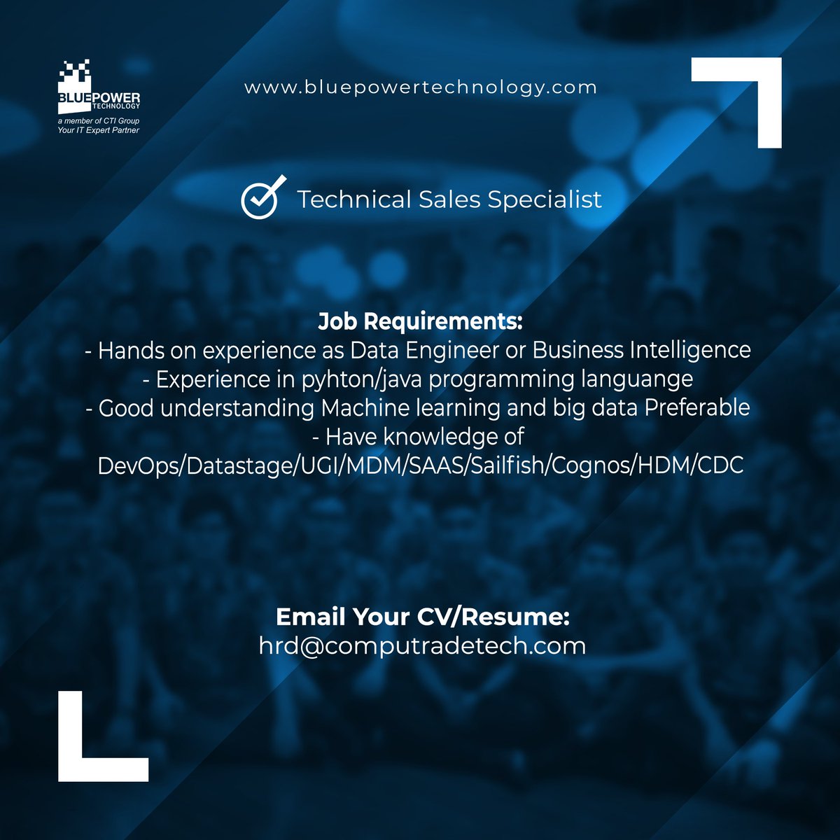 bluepowerid's tweet photo. Job Vacancy: Technical Sales Specialist
Requirements: Lihat gambar.
email CV/Resume: hrd@computradetech.com https://t.co/j0pyFQbGzk