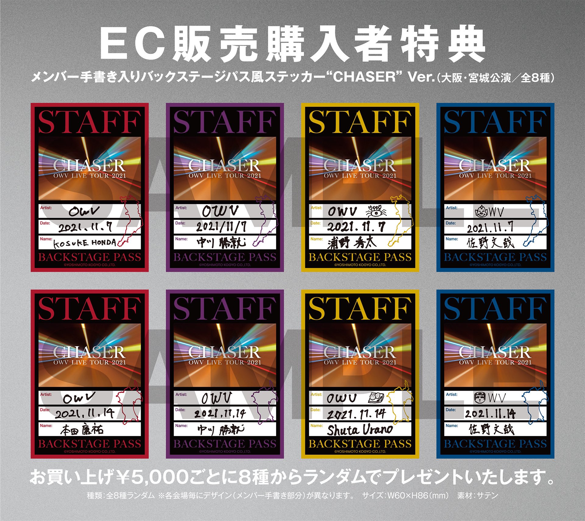 トップシークレット OWVトレーディングカード、バックステージパス