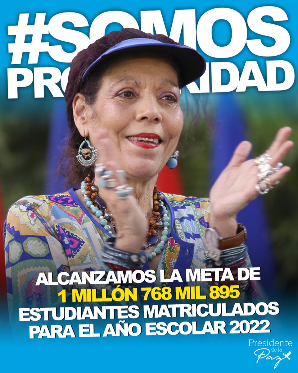 #Nicaragua 
#ProsperandoConElPueblo 

Se ha alcanzado la meta de 1.7 millones de estudiantes matriculados para 2022.

Revolución❤🖤 es EDUCACIÓN!!!