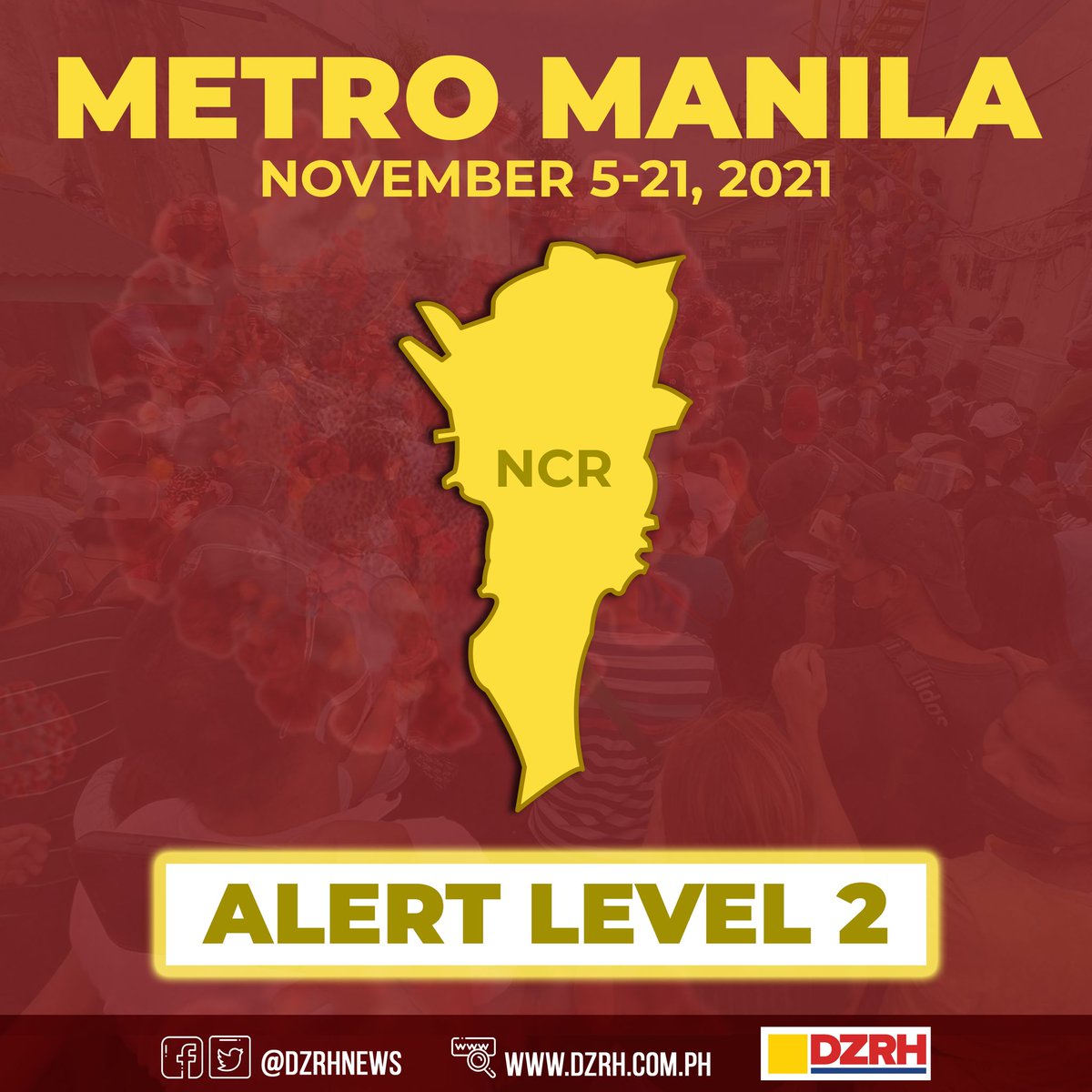 dzrhnews's tweet photo. Simula ngayong araw, nasa mas maluwag nang ALERT LEVEL 2 ang buong Metro Manila batay sa anunsyo ng IATF. Hindi tumagal ang extension ng Alert Level 3 sa Metro Manila na inanunsyo ng IATF noong October 29 at naging epektibo lang ito hanggang November 4. #DZRHNationwide https://t.co/LOQawWD7BL