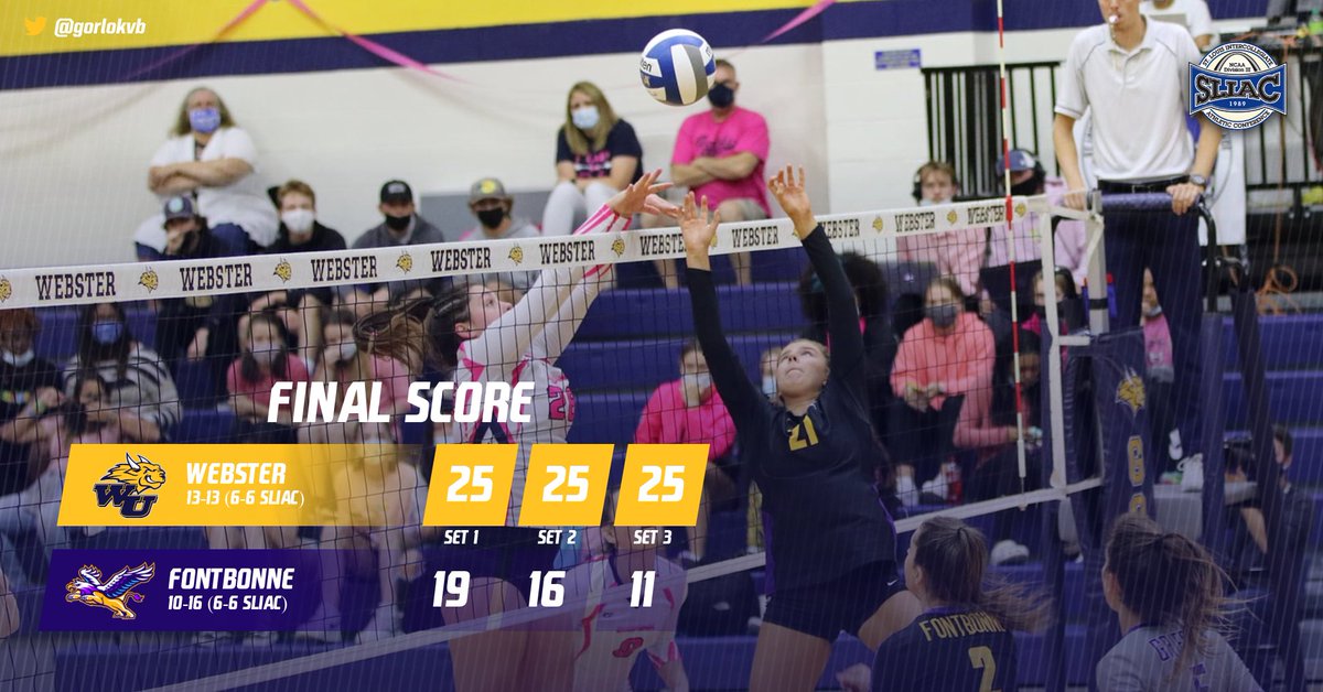GorlokSports's tweet photo. GORLOKS WIN! @gorlokvb sweeps Fontbonne in three straight sets to advance to the @SLIAC Volleyball Tournament Semifinals! They will take on the @GUPanthers at 11 a.m. at Saturday, November 6th in Greenville, Illinois! @WebsterUNews 

#LokNation https://t.co/e8wl0jgC6n