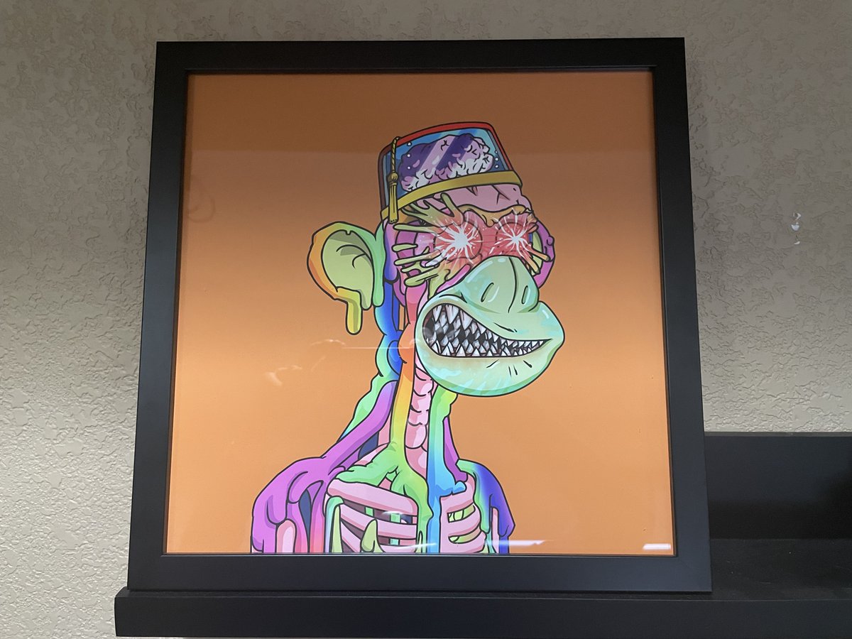 The newest addition to my office arrived today, this lovely framed mutant ape. #BAYC #MAYC <a href="/BoredApeYC/">Bored Ape Yacht Club 🍌</a>